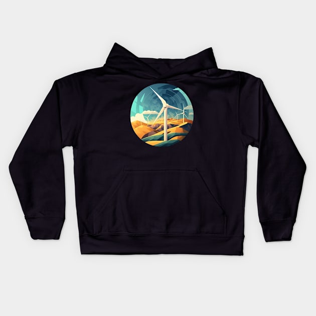 Wind Turbine Park Green Energy Kids Hoodie by UnrealArtDude